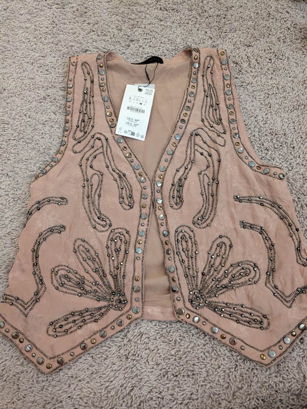 Zara Embellished Tan Beaded Vest